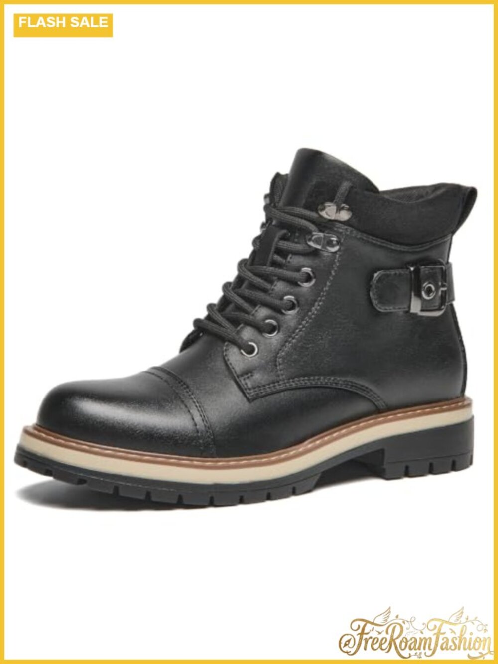 Faux Leather Ankle Boots Booties Zip Buckle Women